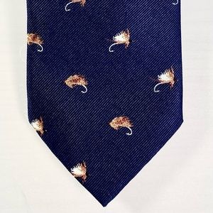 Jos A. Bank Navy Blue Fly Fishing theme tie. 59” long x 3.5” wide. Ex. condition